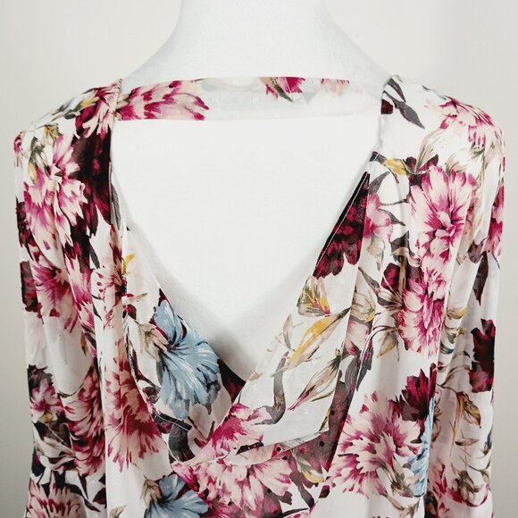 White House Black Market Size 6 Floral Top, Long Sleeve, Back w/ Draping, Boho - Picture 2 of 16